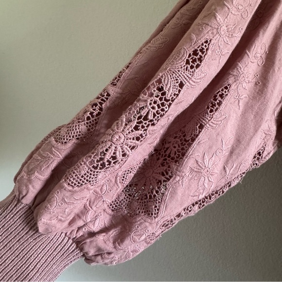 Ba&sh Samoa Pink Embroidered Puff Sleeve Lady Pullover Sweater size Small - Picture 7 of 14